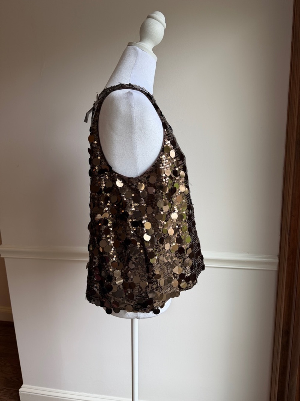 LOFT Brown Gold Sequin Party Top sleeveless size small NWT - Picture 6 of 7